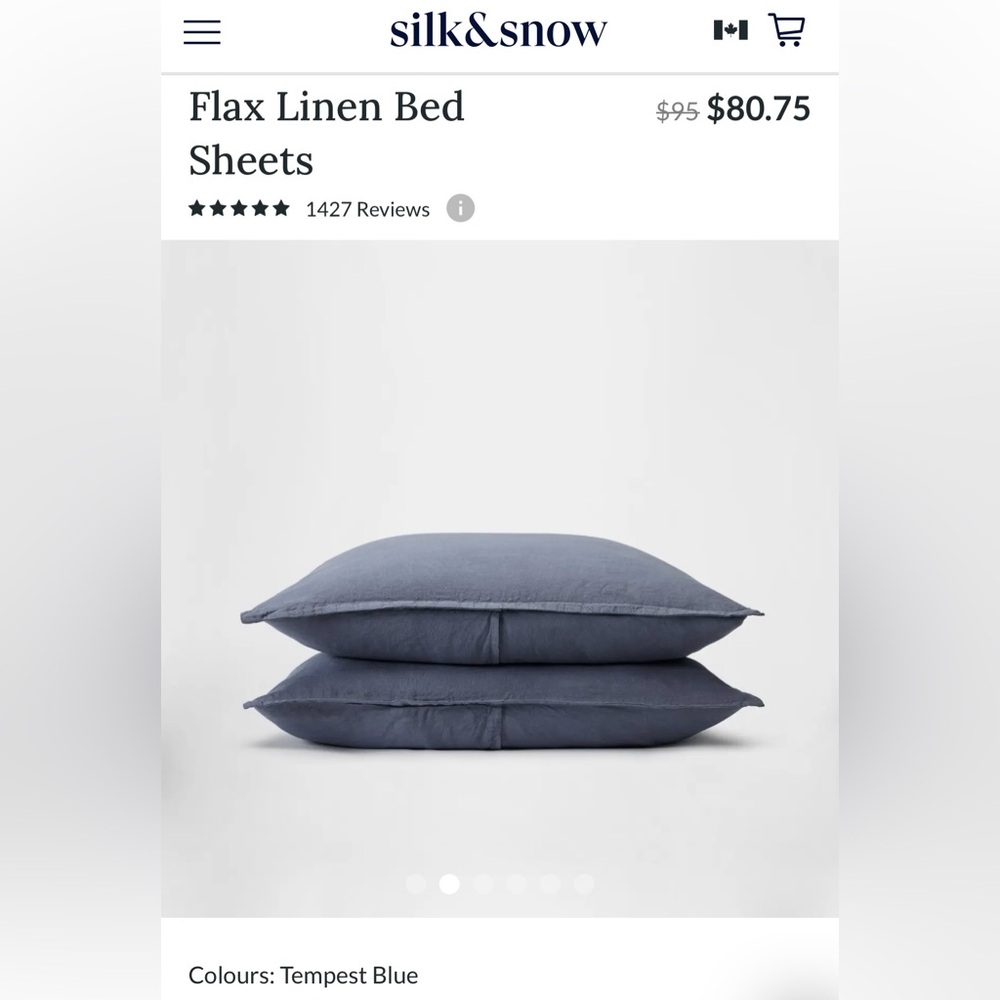 $91.50 Silk & Snow New! 100% Flax Linen - 2 Pillow Shams in Tempest Blue (Queen)